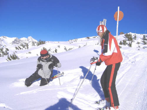 Vain attempt to get a lift from our ski instructress