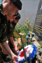 Tropics Eagle/Sgt Olli Rudkin, Cpl Rachel Durrant & Sgt Craig Anderson laying the wreath at Kundasang Death March Memorial