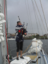 Tall Ships Leg 4/OCdt Bradford pipes Dasher out of Hartlepool marina