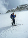 Blue Innsbruck/Ocdt William Bowkett skiing down from the Eiskogel day 2