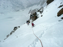 Blue Innsbruck/The team descending from the Schlafkogeljoch over steeper mixed terrain