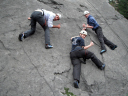 Bavarian Surprise/Aaron Dickson, Orlagh McCan, and Chris Dumigan rock climbing