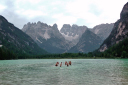 Shrivenham Dolomia/The group enjoying a cool down in Lake Landro, Italy