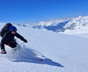 Blue Tour Austria/Ocdt Tom Bamford skiing powder on the way to the Silvretta hut.