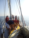 Atlantic Adventure - Leg 3/View from the pulpit during a sail change