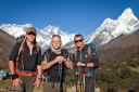 Himalayan Bugle Finn/The Reservists, Capt Bill Kelsall, WO2 Aston and Cpl Stewart half way to Everest Base Camp (EBC), with Everest in the background