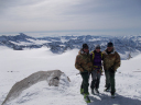 Blue Tour/Guiding team on the summit of Monte Adamello (3,539m): Giovanni Murer, Capt Tania Noakes, Luca Dei Cas 