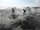 Tiger Venturer Icelandic Explorer/Crossing a lava field between steaming vents
