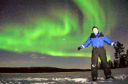 Northern Lights/Flt Lt Christian Wilkins in front of a spectacular Northern Lights display