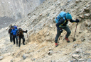 BSDMRE/The team negotiates a steep section of the trail near to Italian Base Camp