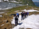 Alps/Crossing a snow field alongside the Corbassiere Glacier