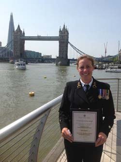 CPO (SCC) Angela Edwards with the Best Cadet Expedition Award at the Ulysses Trusts AGM at HMS President